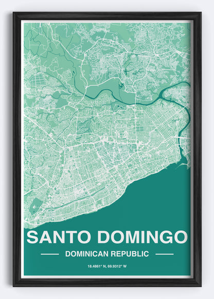 Dominican Republic - Santo Domingo Map Art Wall Print
