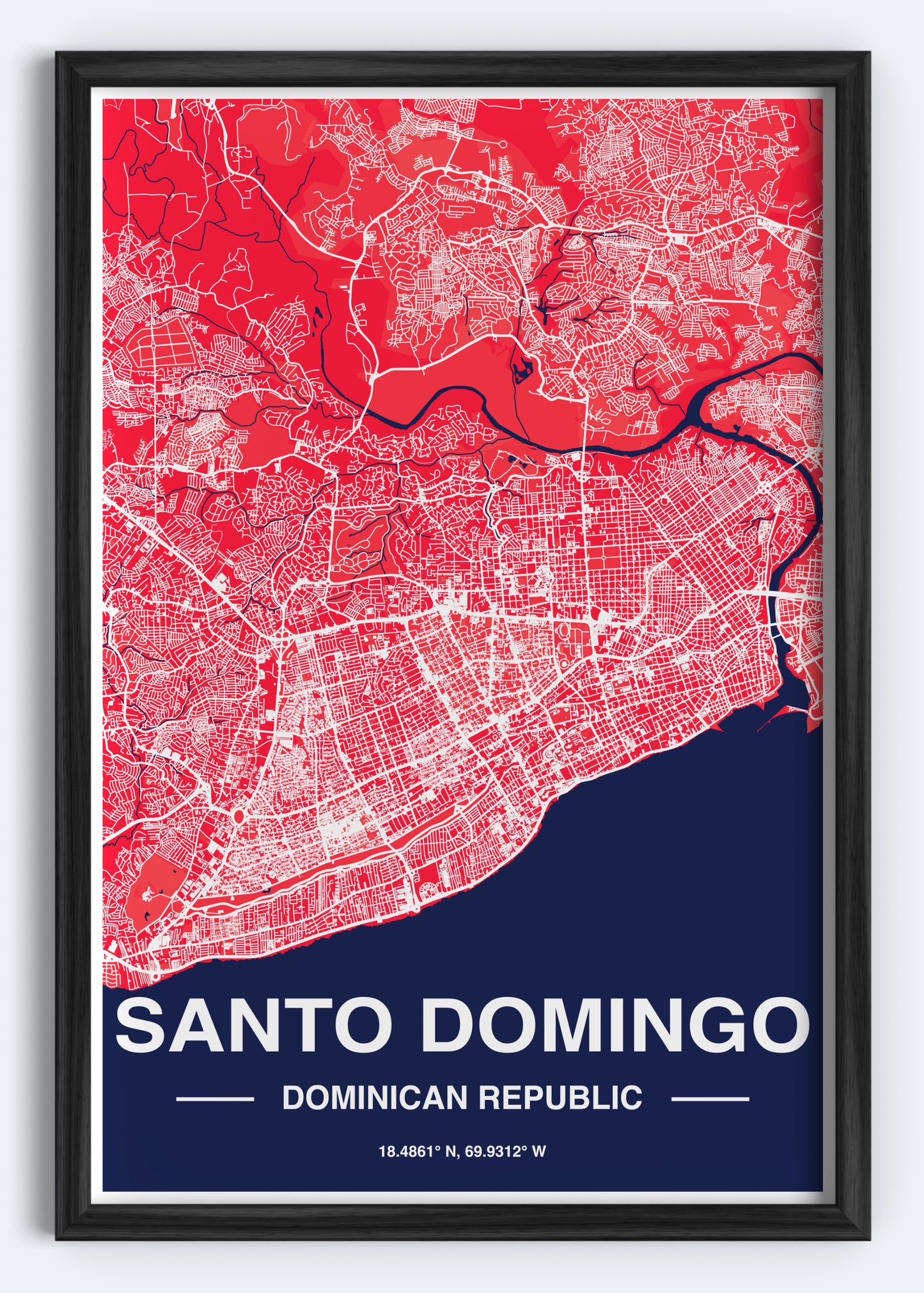 Dominican Republic - Santo Domingo Map Art Wall Print