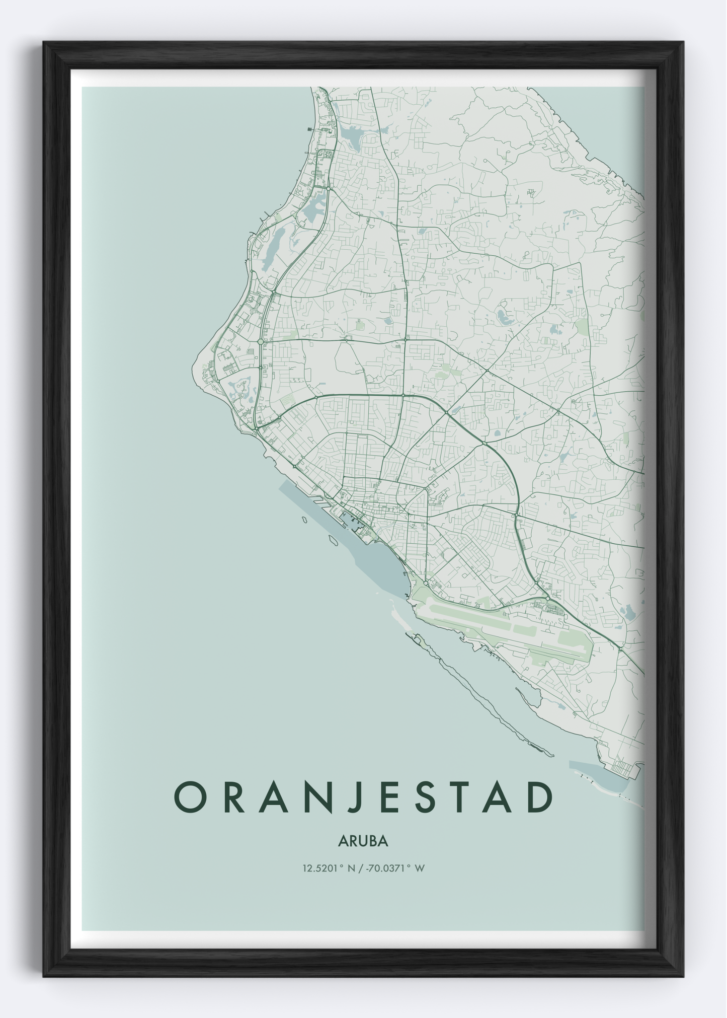 Oranjestad, Aruba map wall art print