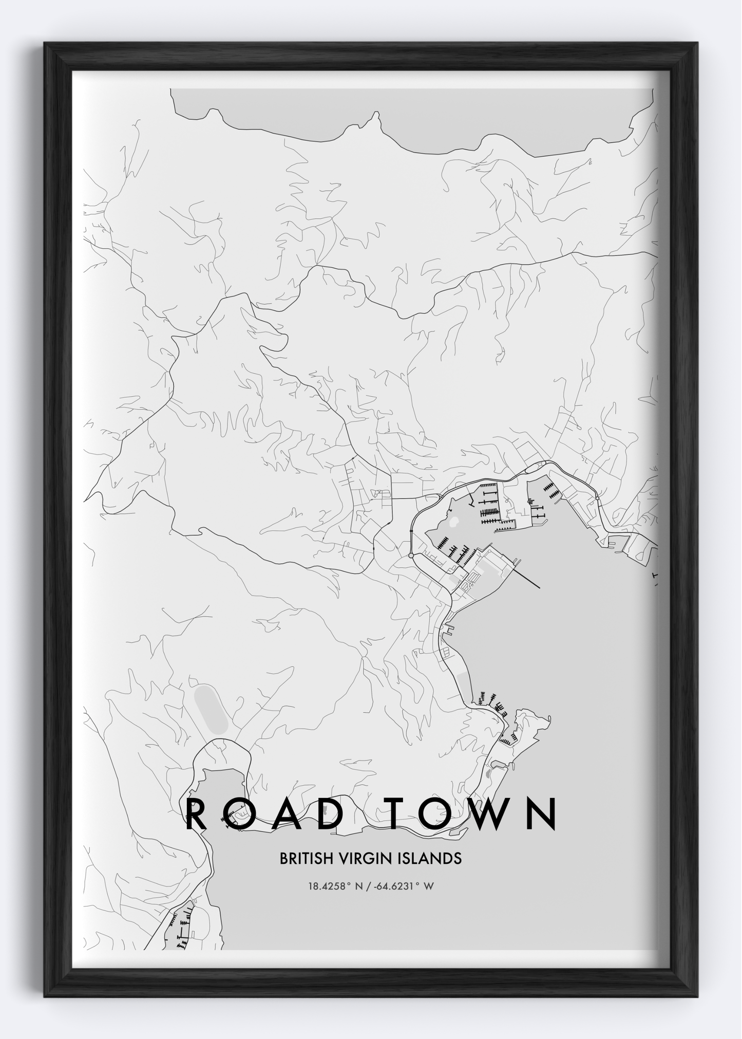 Road Town, British Virgin Islands map wall art print