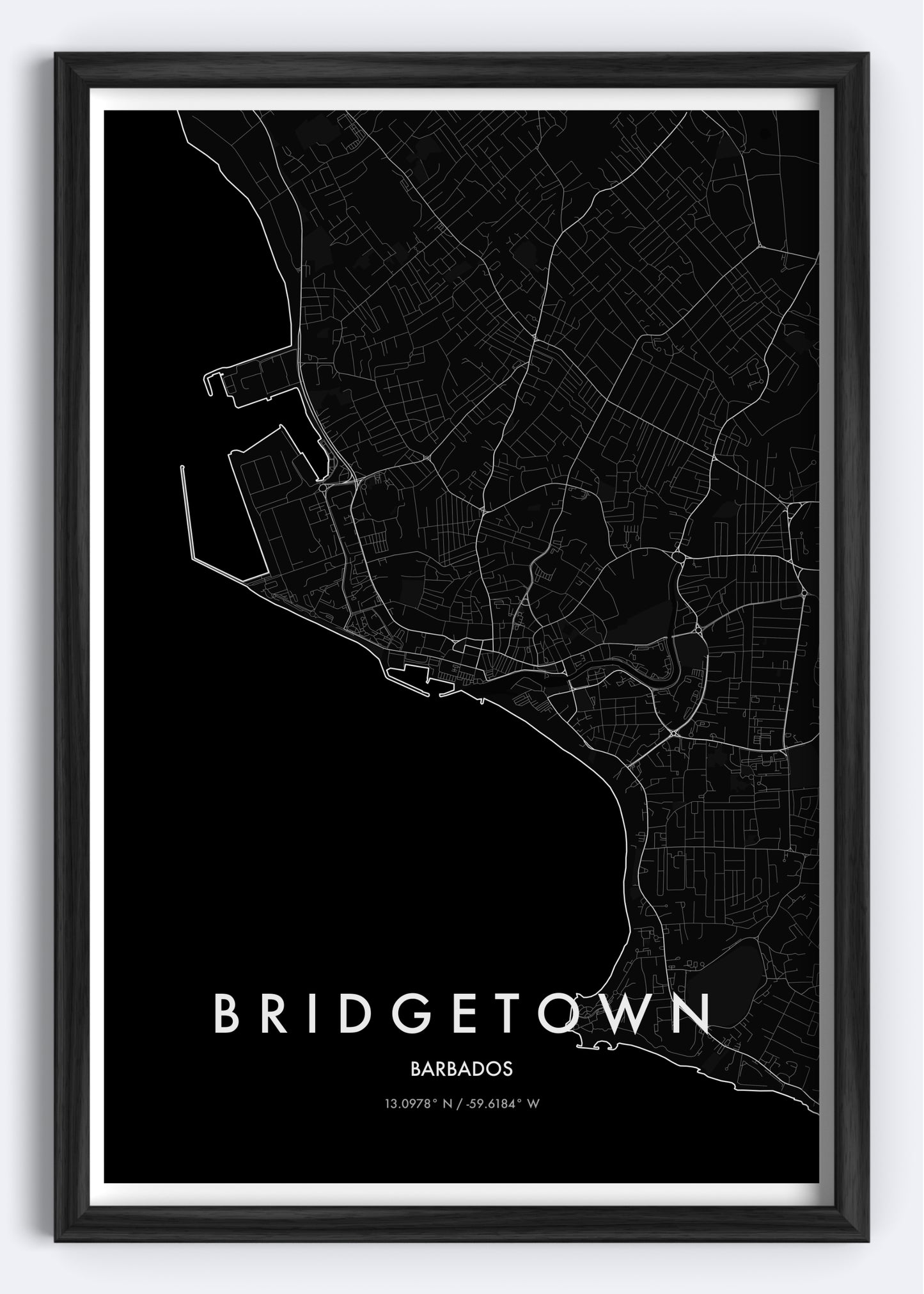 Bridgetown, Barbados map wall art print