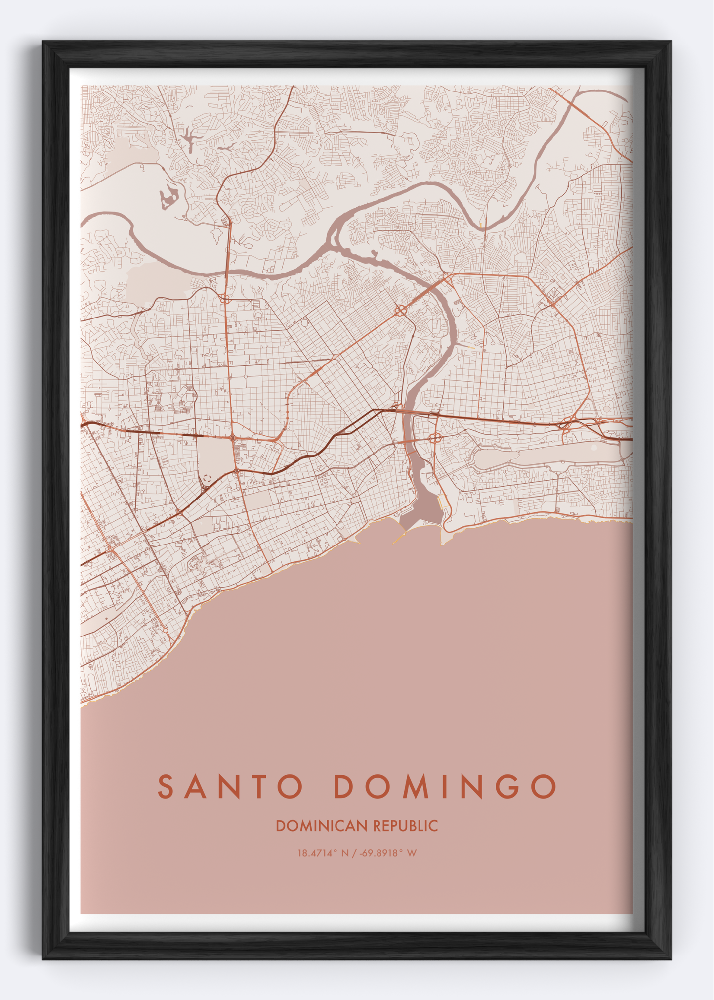 Santo Domingo, Dominican Republic map wall art print