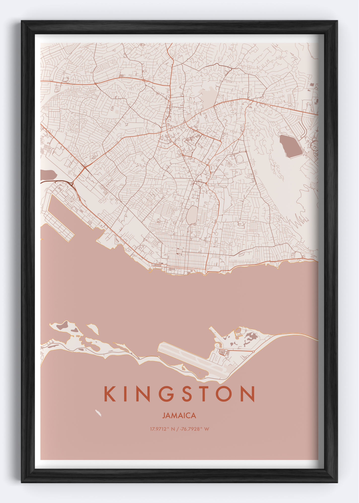 Kingston, Jamaica map wall art print