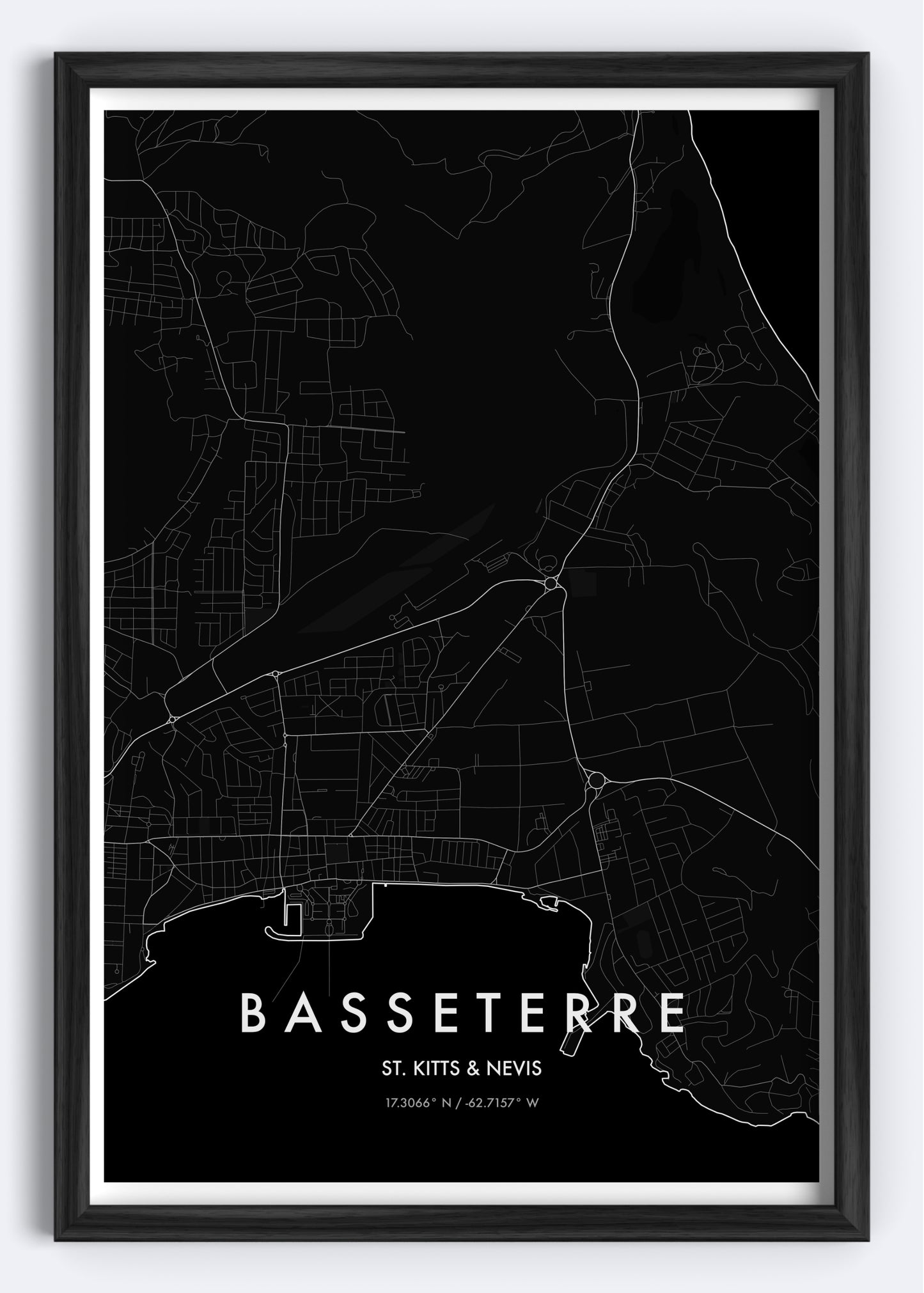 Basseterre, St. Kitts and Nevis map wall art print