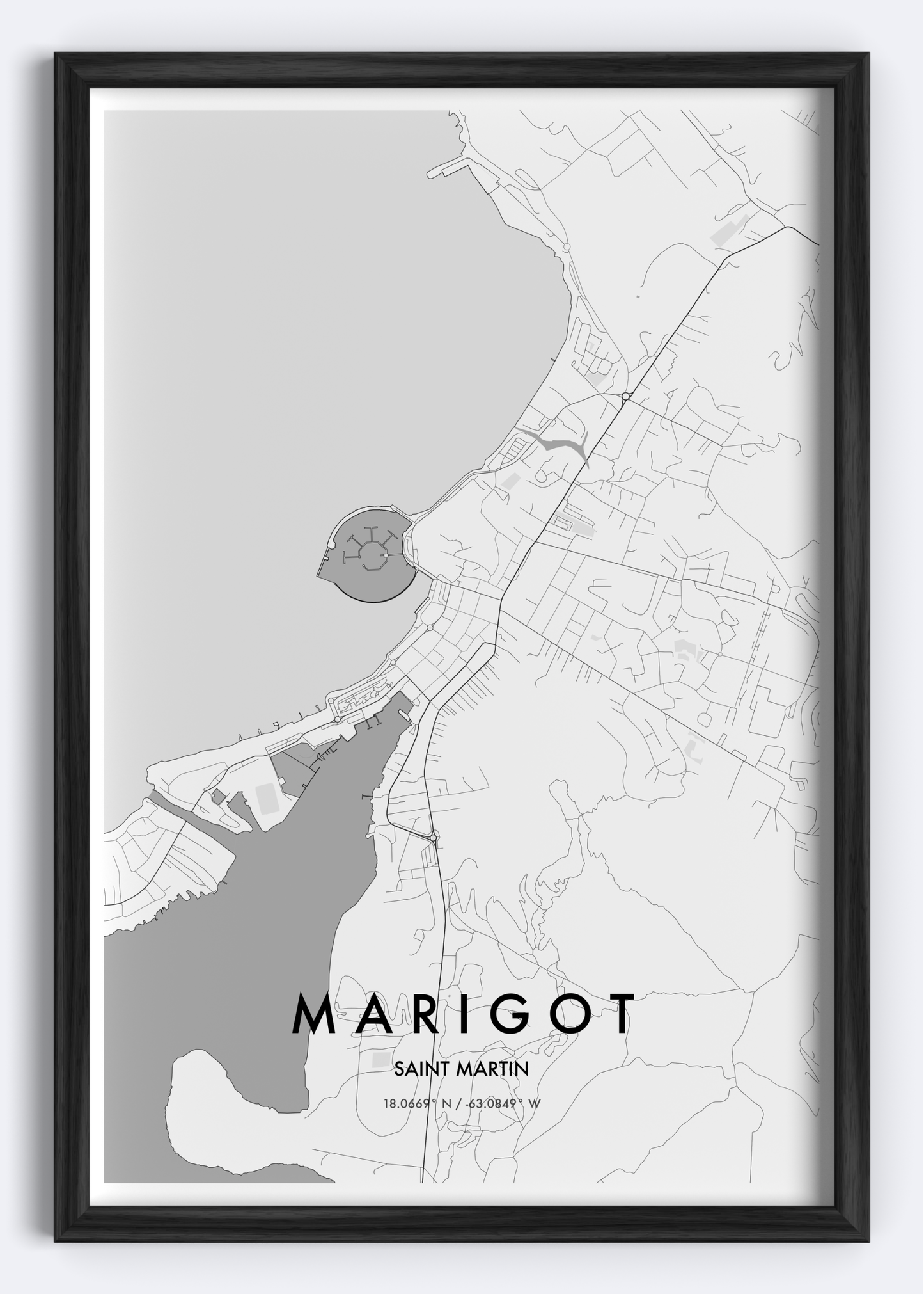 Marigot, St. Martin map wall art print