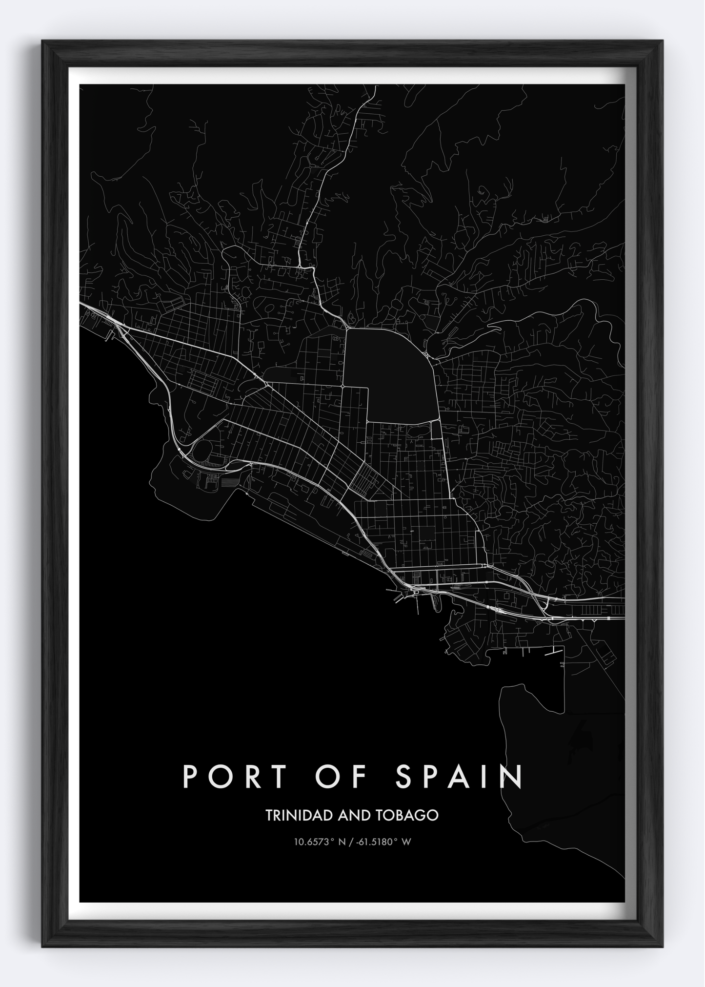 Port of Spain, Trinidad and Tobago map wall art print