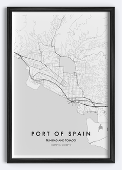 Port of Spain, Trinidad and Tobago map wall art print