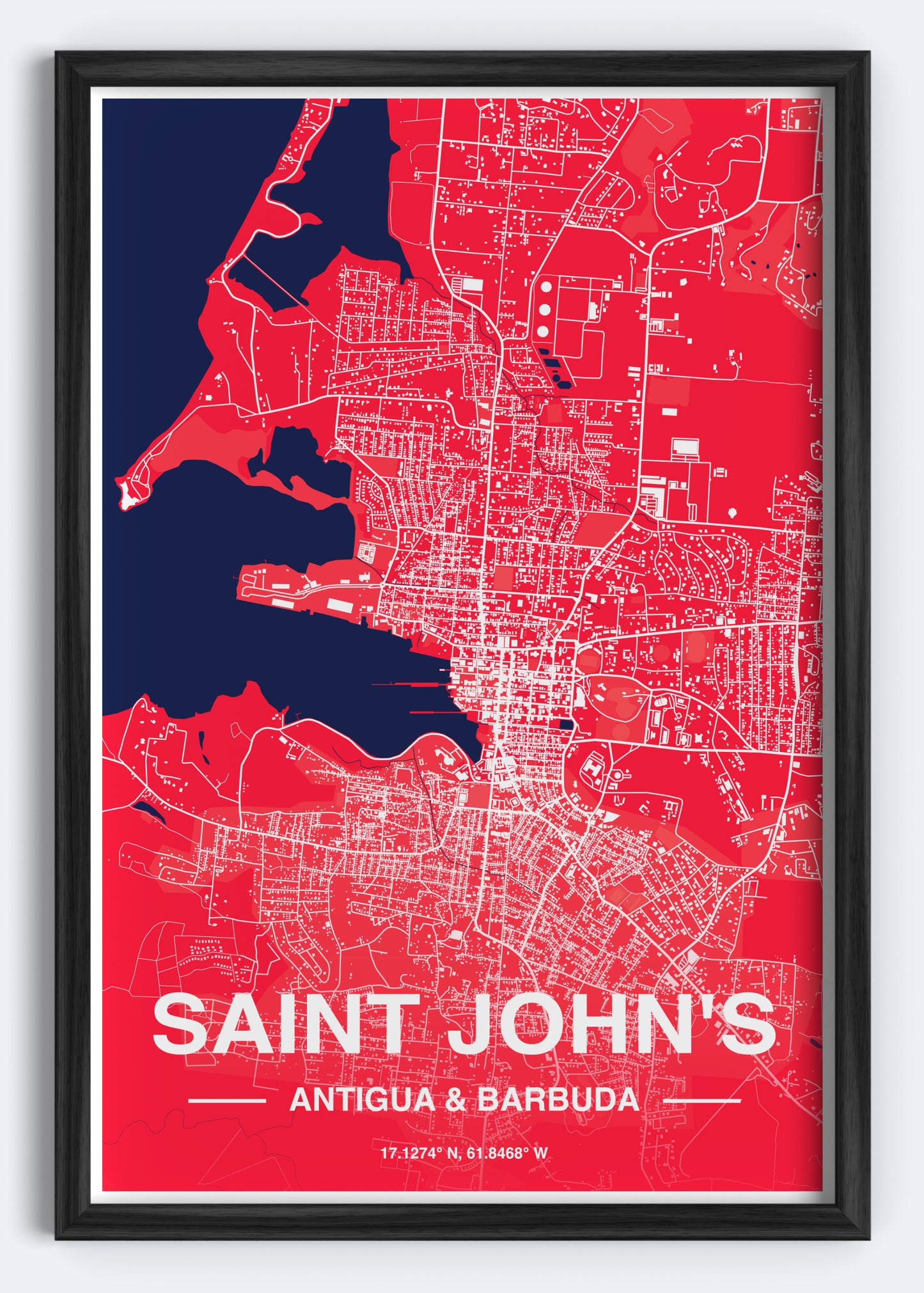 Antigua & Barbuda - Saint John's Map Art Wall Print