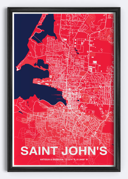 Antigua & Barbuda - Saint John's Map Art Wall Print