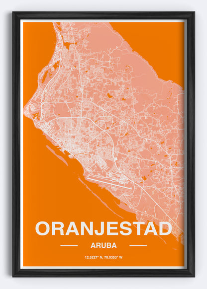 Aruba - Oranjestad Map Art Wall Print