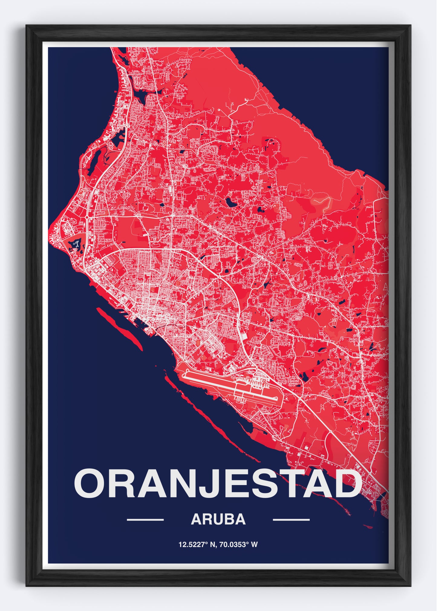 Aruba - Oranjestad Map Art Wall Print