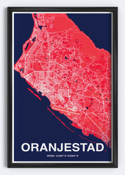 Aruba - Oranjestad Map Art Wall Print