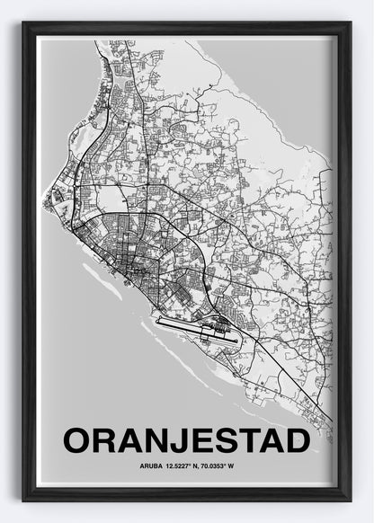 Aruba - Oranjestad Map Art Wall Print