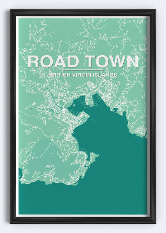 British Virgin Islands - Road Town Map Art Wall Print