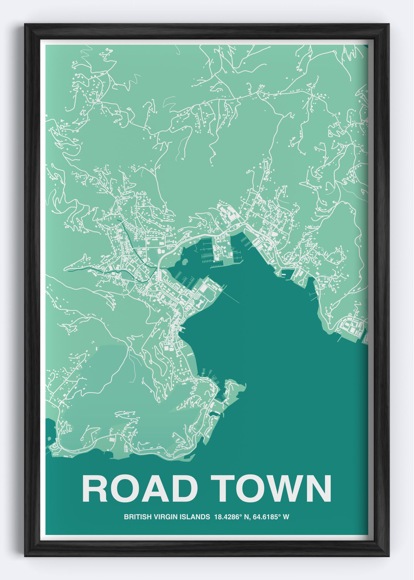 British Virgin Islands - Road Town Map Art Wall Print