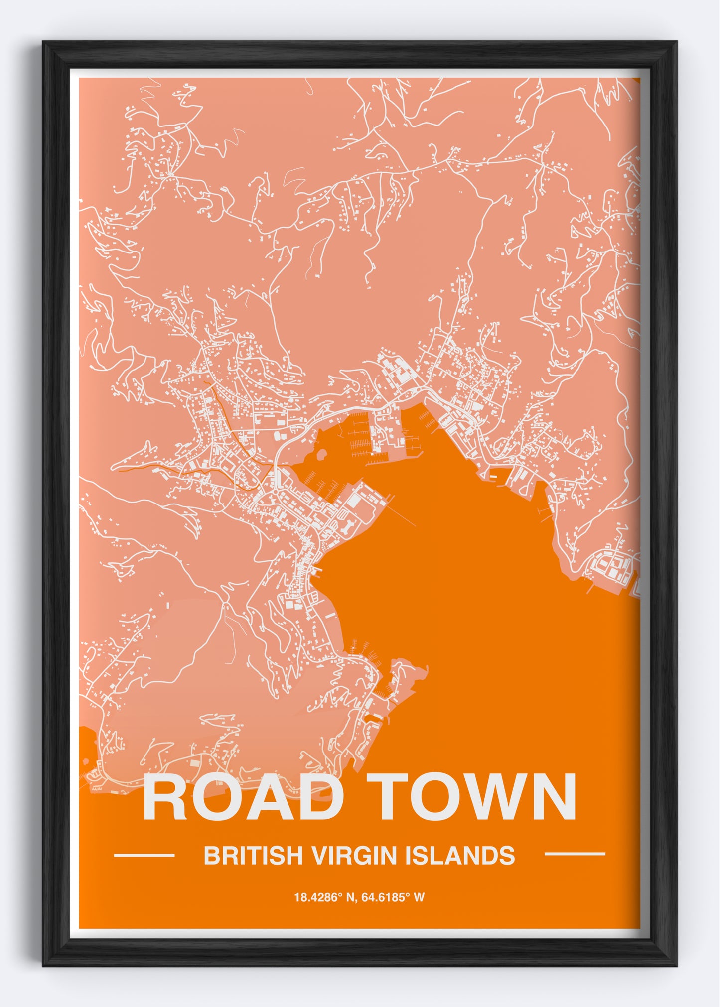 British Virgin Islands - Road Town Map Art Wall Print