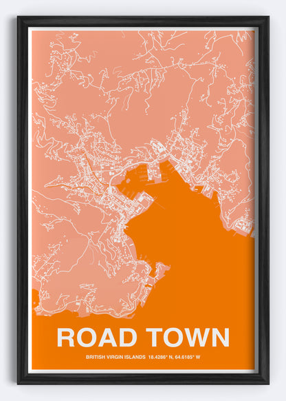 British Virgin Islands - Road Town Map Art Wall Print