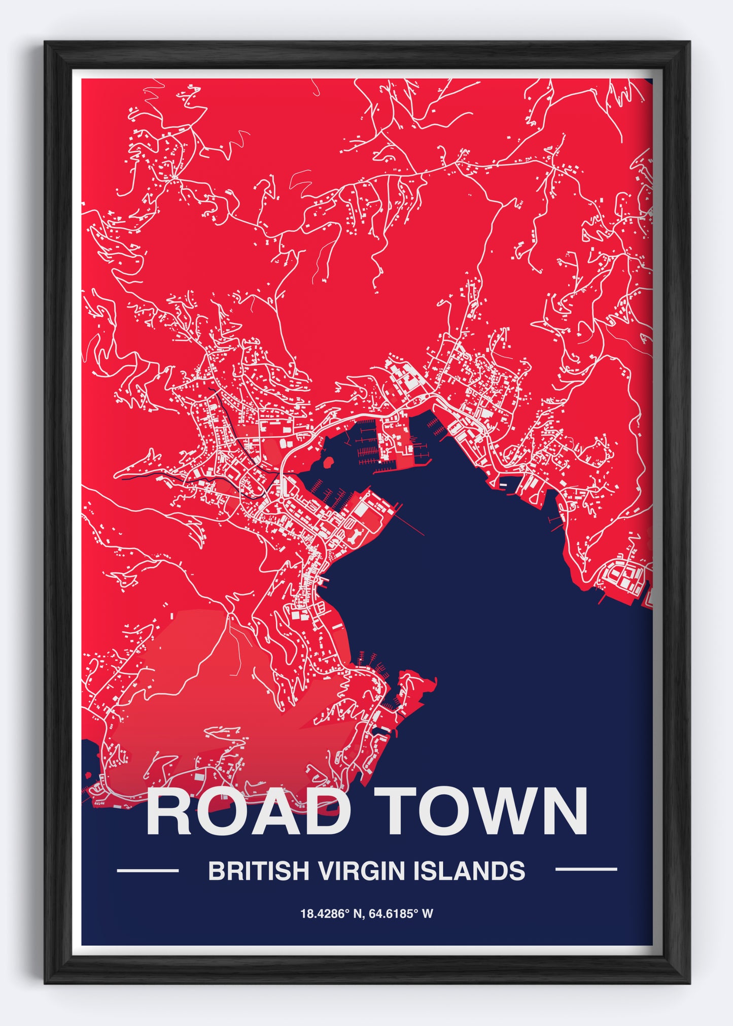 British Virgin Islands - Road Town Map Art Wall Print