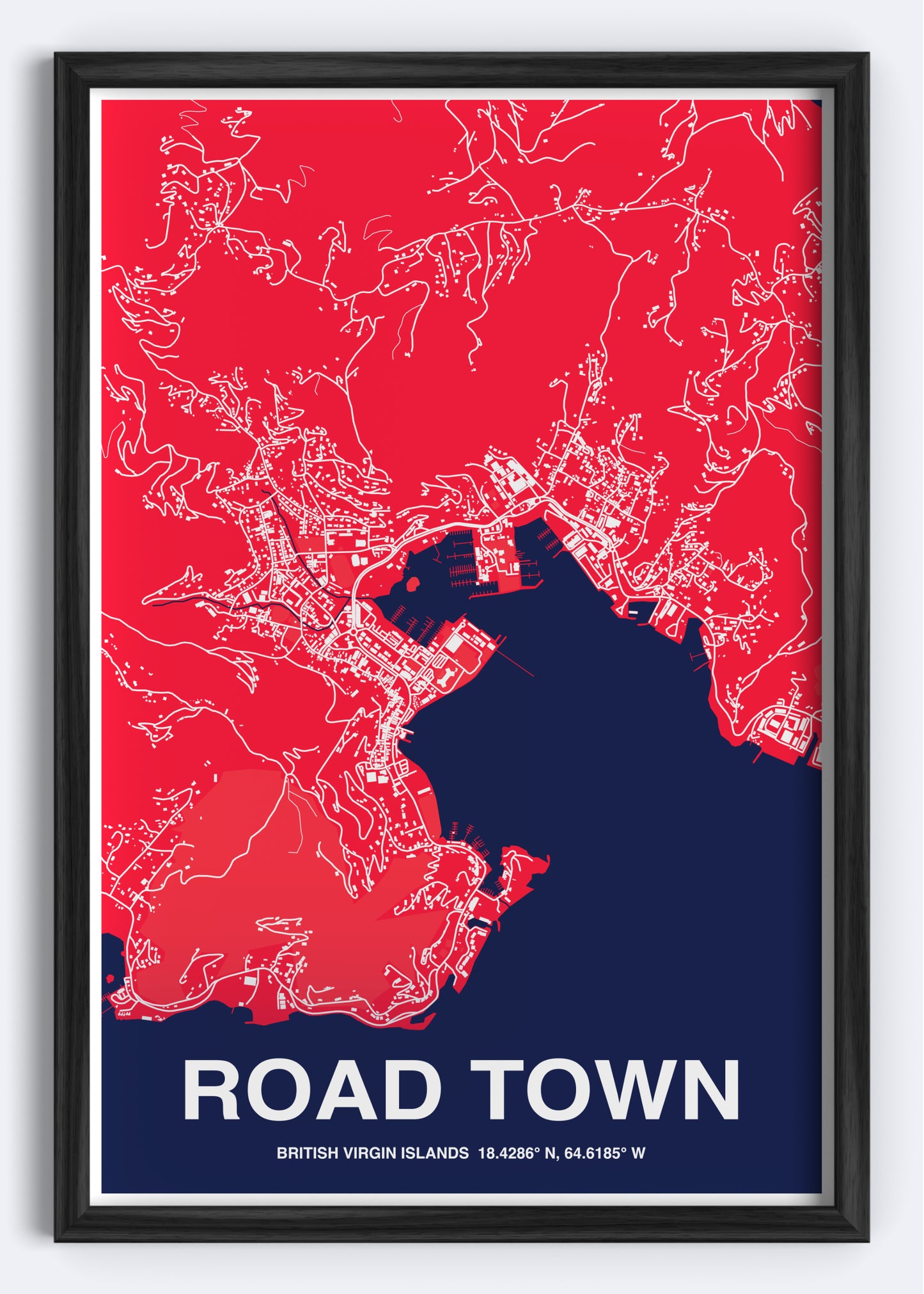 British Virgin Islands - Road Town Map Art Wall Print