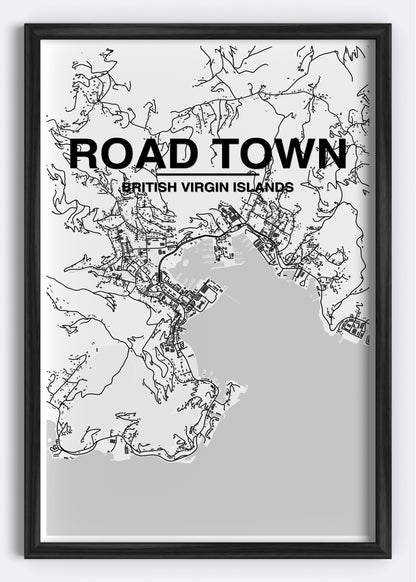 British Virgin Islands - Road Town Map Art Wall Print