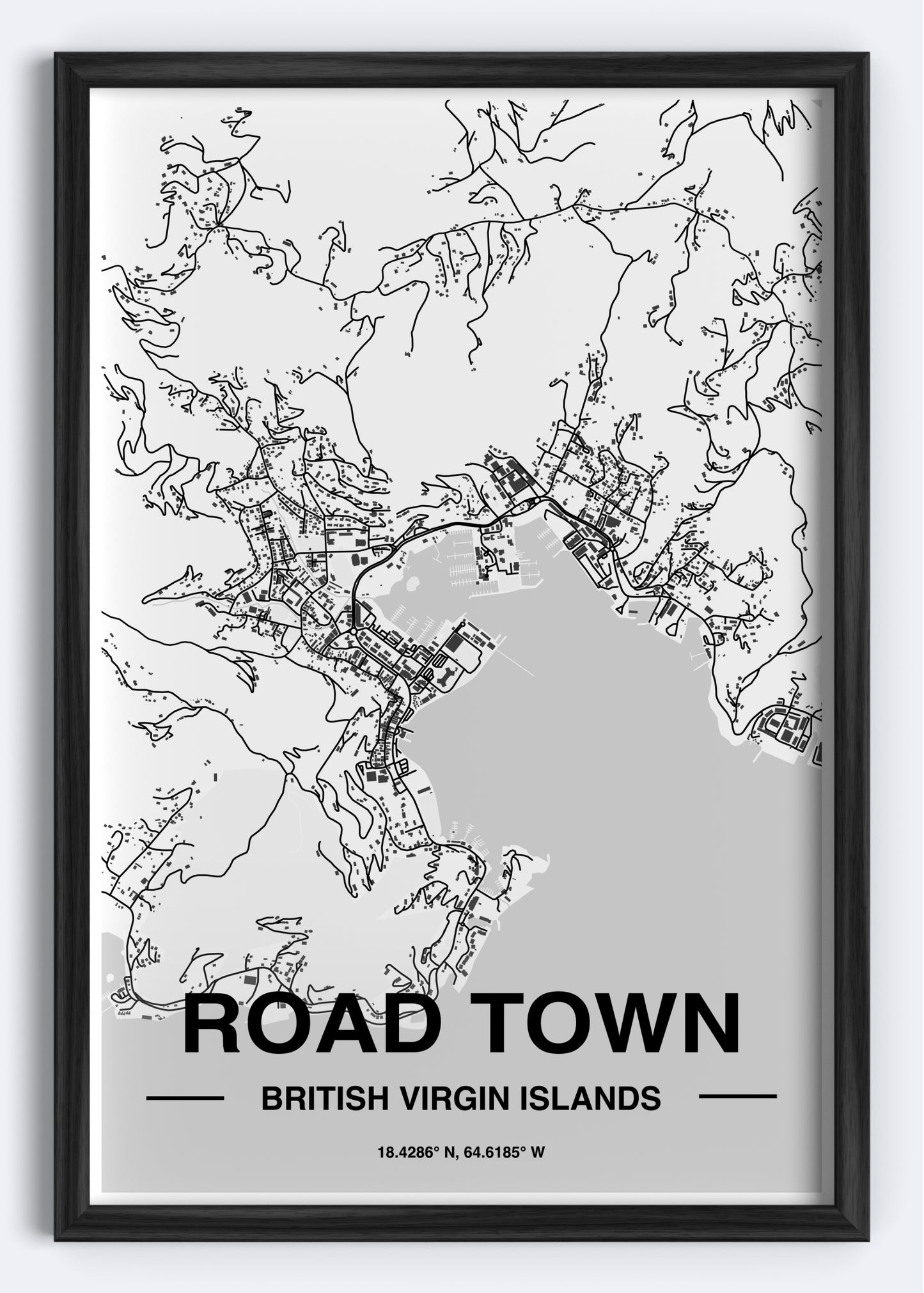 British Virgin Islands - Road Town Map Art Wall Print