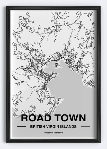 British Virgin Islands - Road Town Map Art Wall Print