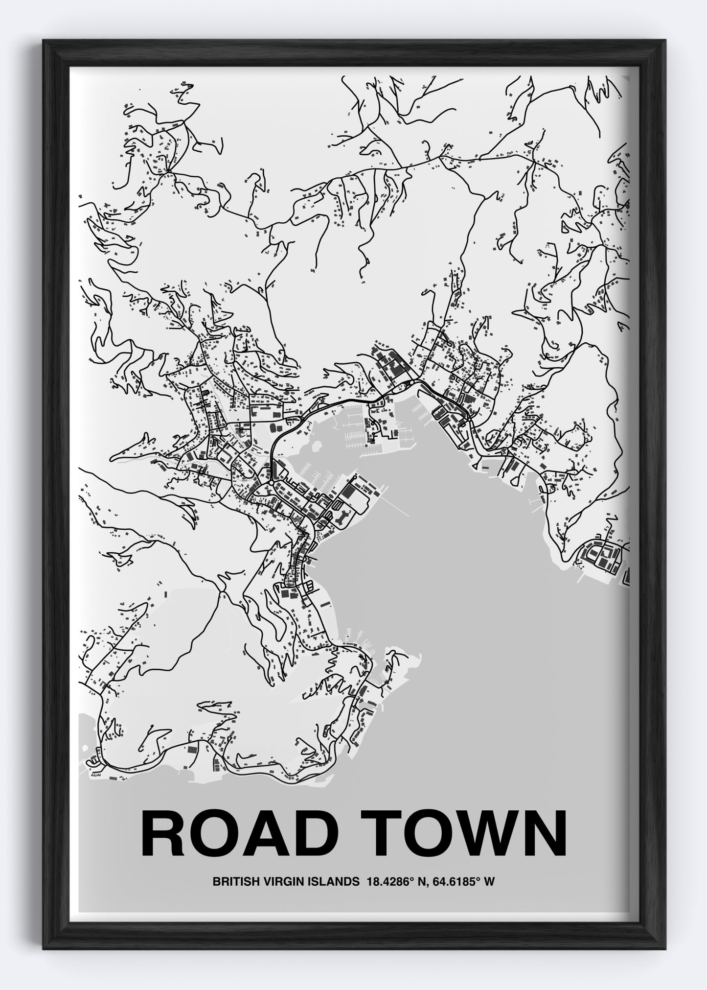 British Virgin Islands - Road Town Map Art Wall Print