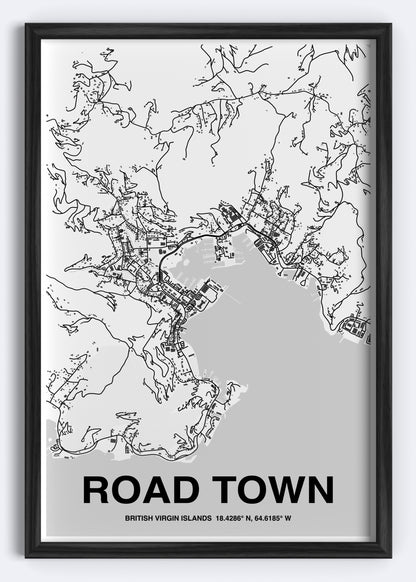 British Virgin Islands - Road Town Map Art Wall Print