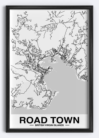 British Virgin Islands - Road Town Map Art Wall Print