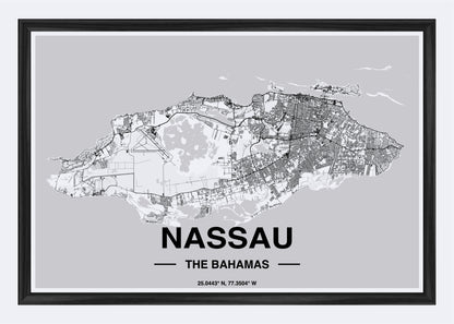 The Bahamas - Nassau Map Art Wall Print