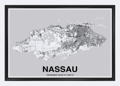 The Bahamas - Nassau Map Art Wall Print