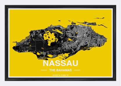 The Bahamas - Nassau Map Art Wall Print