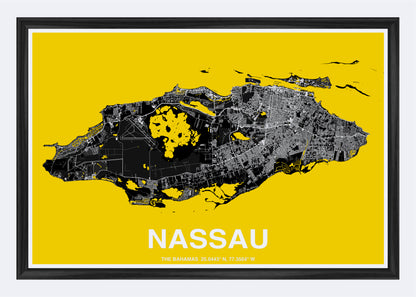 The Bahamas - Nassau Map Art Wall Print