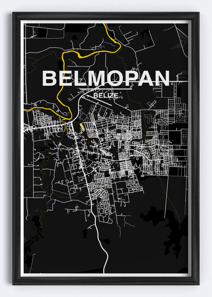 Belize - Belmopan Map Art Wall Print