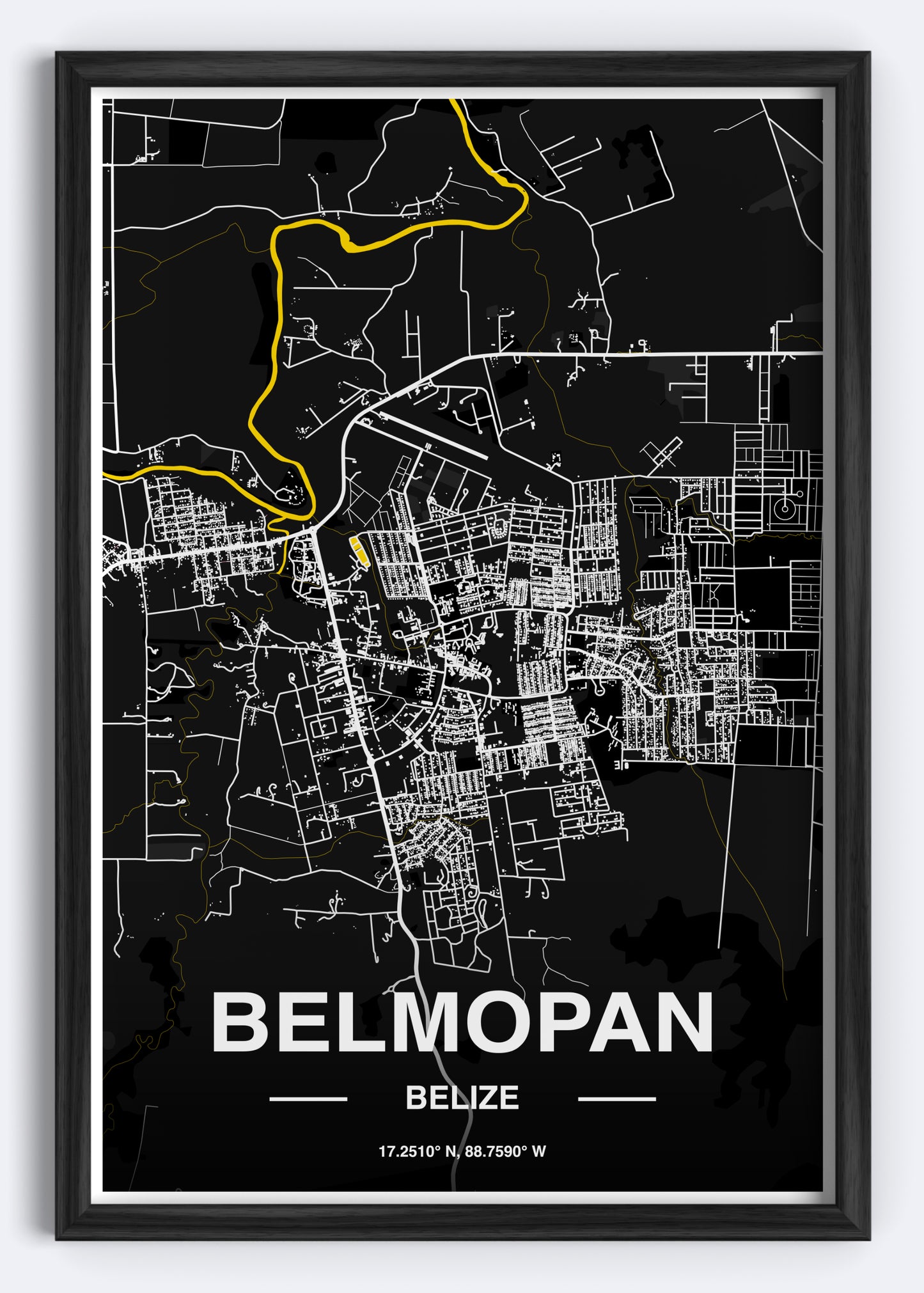 Belize - Belmopan Map Art Wall Print