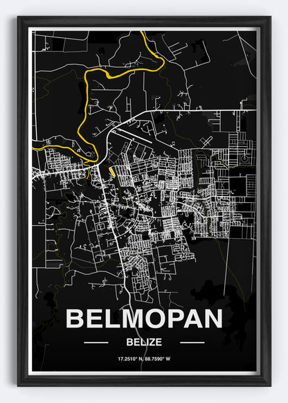 Belize - Belmopan Map Art Wall Print