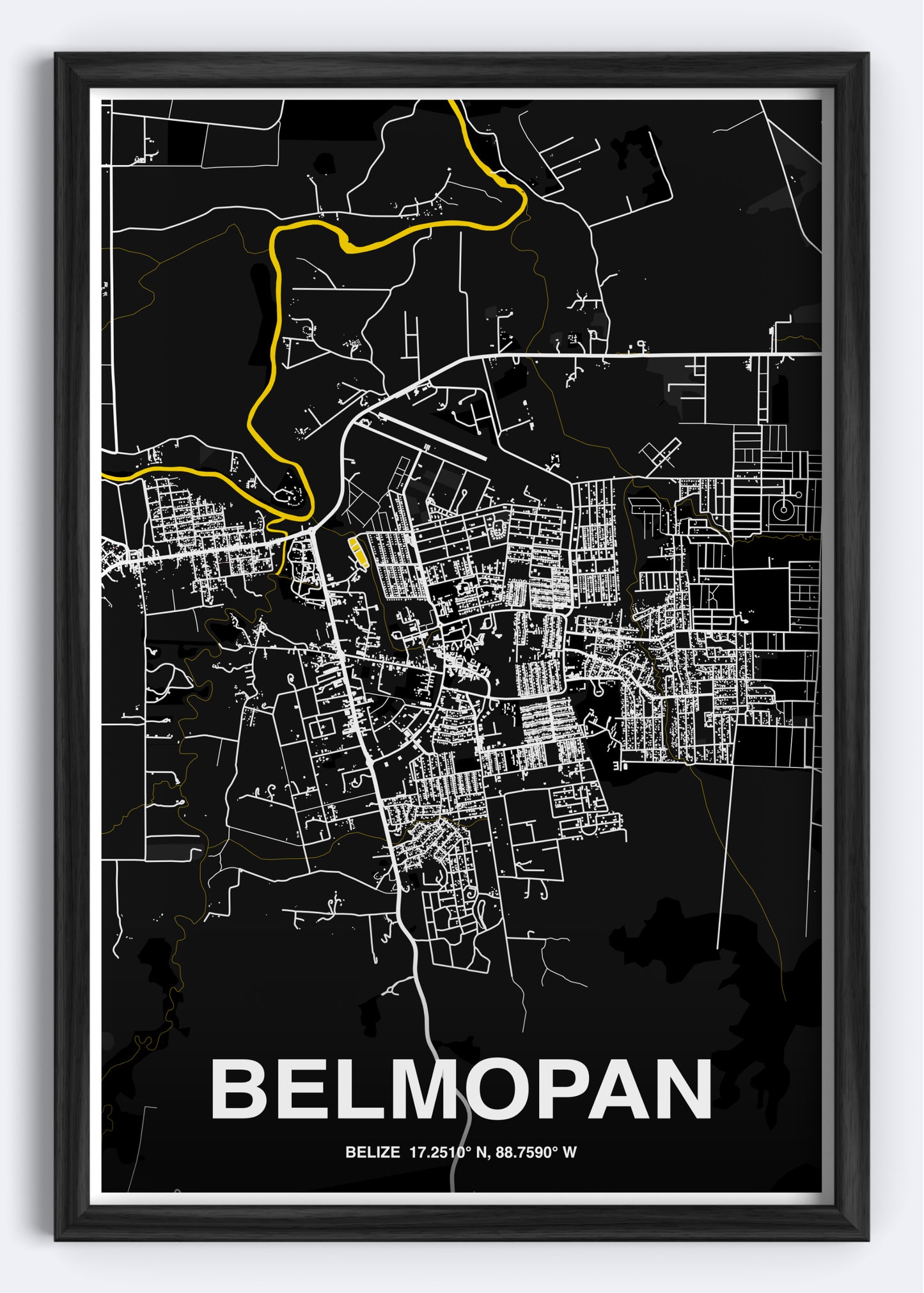 Belize - Belmopan Map Art Wall Print