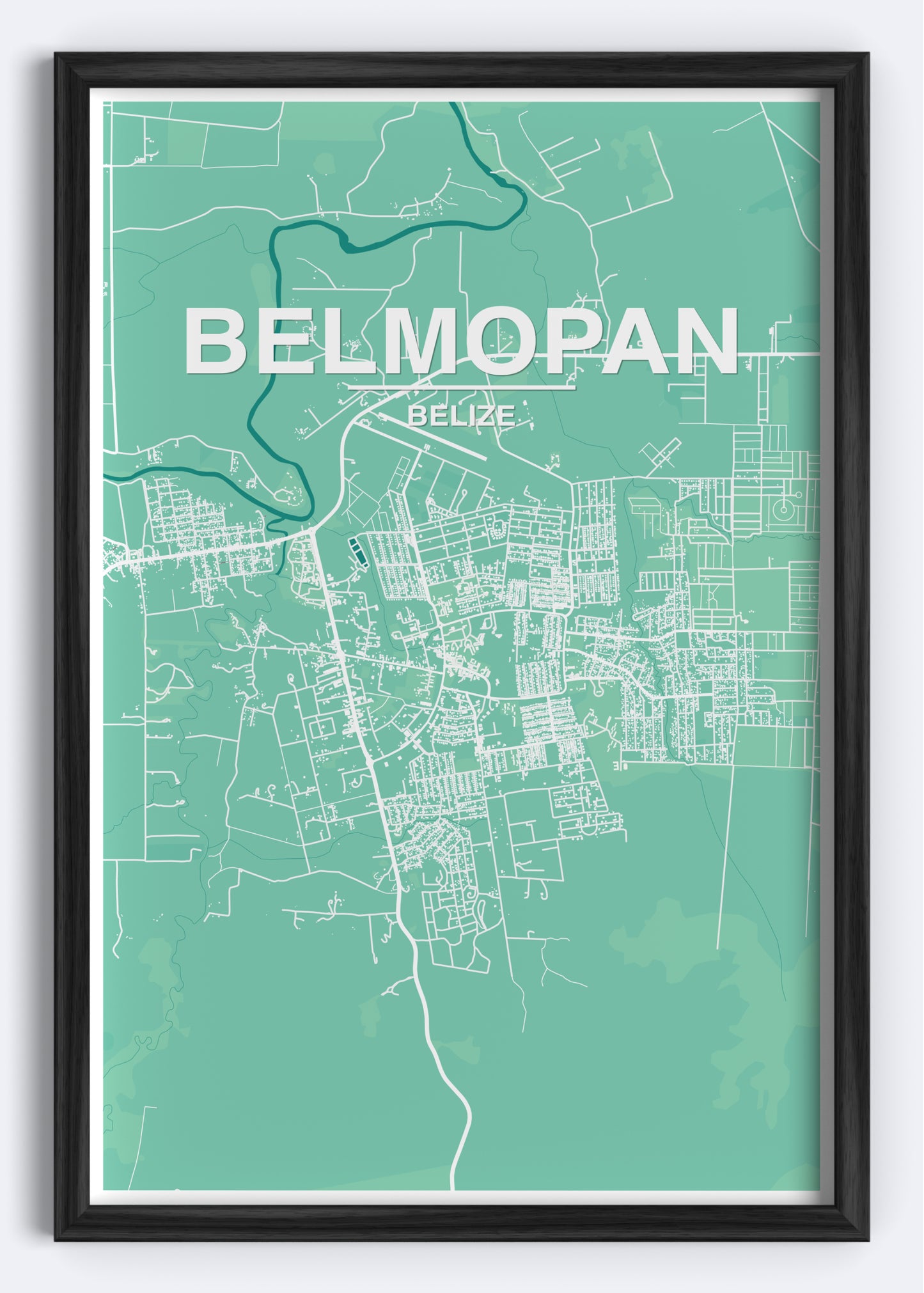 Belize - Belmopan Map Art Wall Print