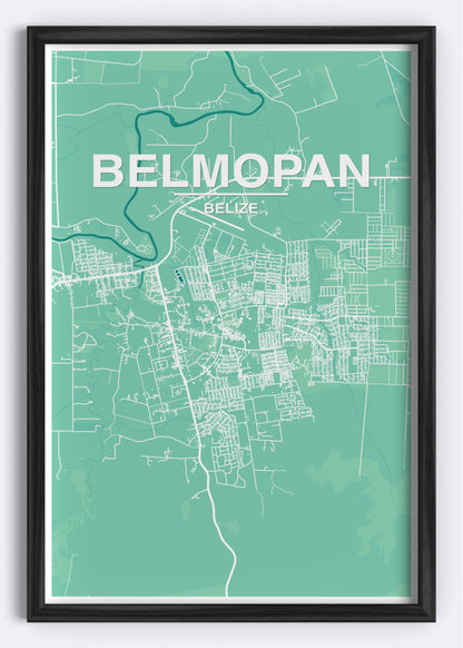 Belize - Belmopan Map Art Wall Print