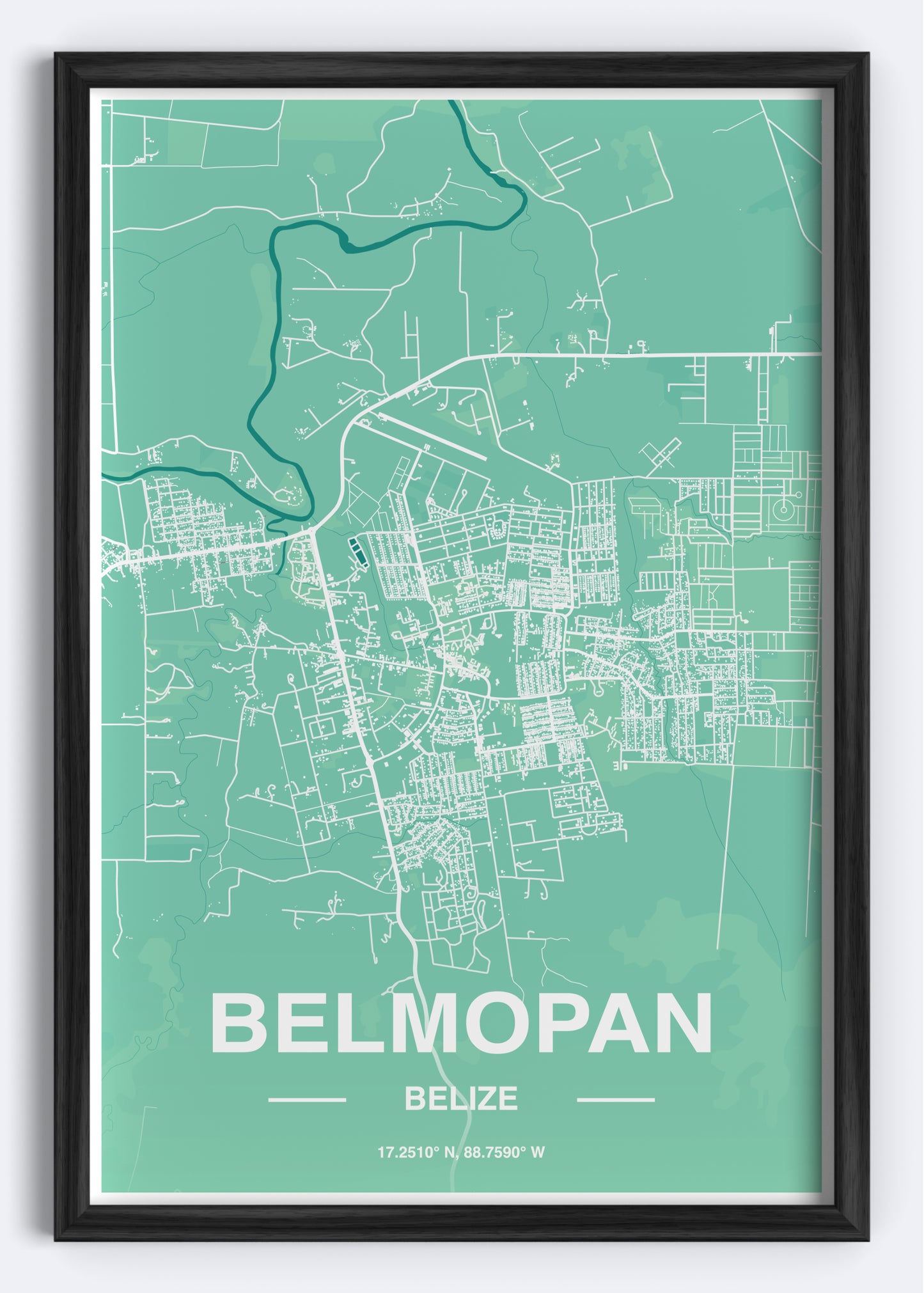 Belize - Belmopan Map Art Wall Print