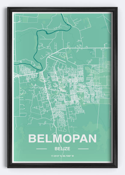 Belize - Belmopan Map Art Wall Print