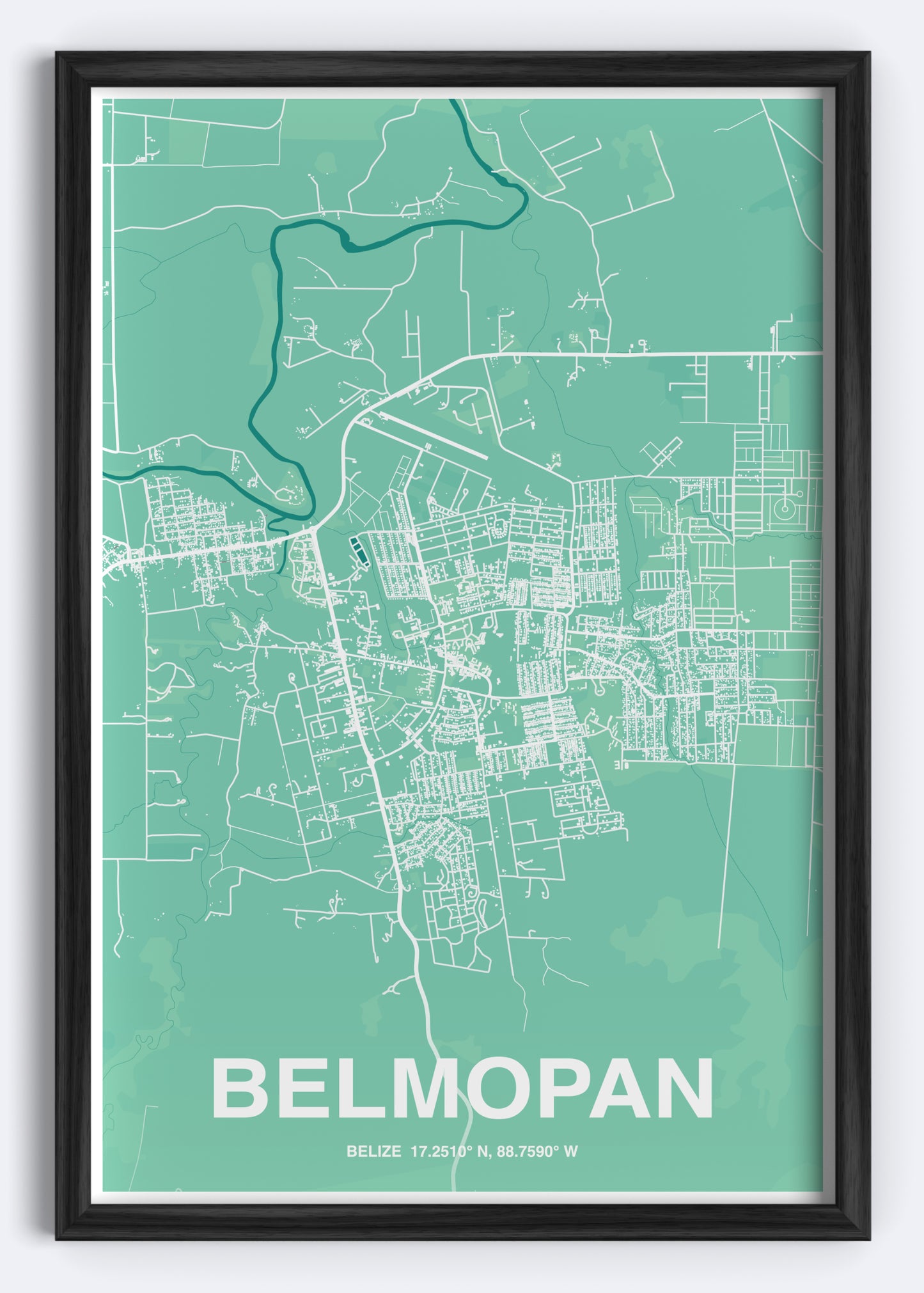 Belize - Belmopan Map Art Wall Print