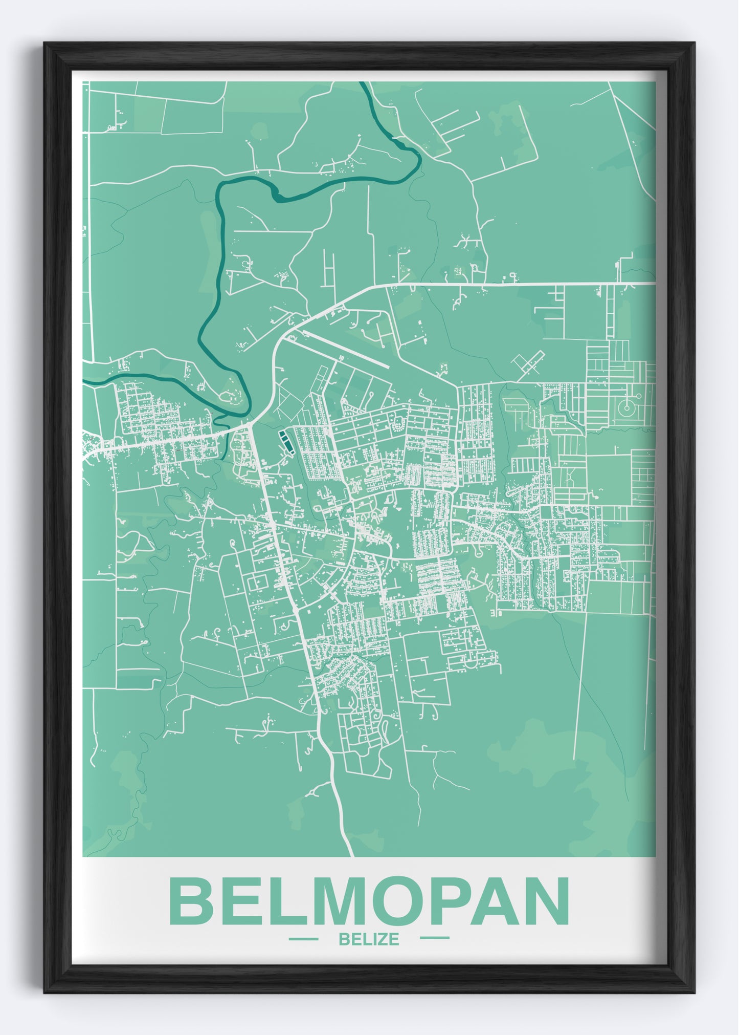 Belize - Belmopan Map Art Wall Print