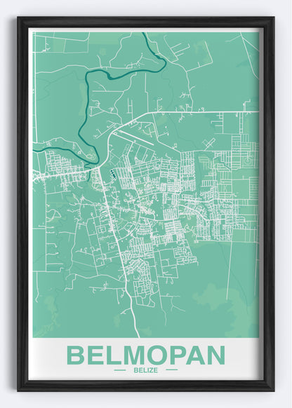 Belize - Belmopan Map Art Wall Print