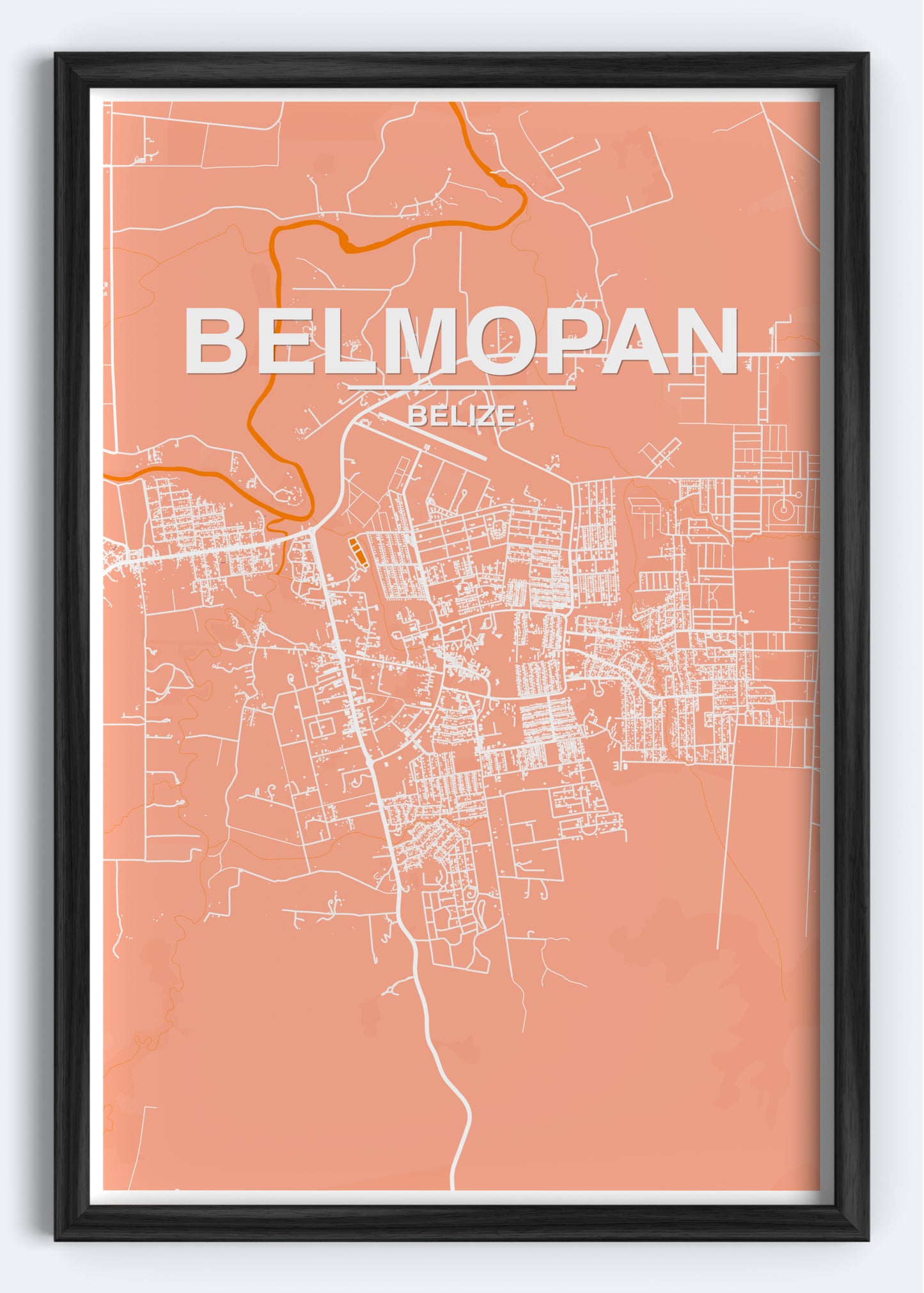 Belize - Belmopan Map Art Wall Print