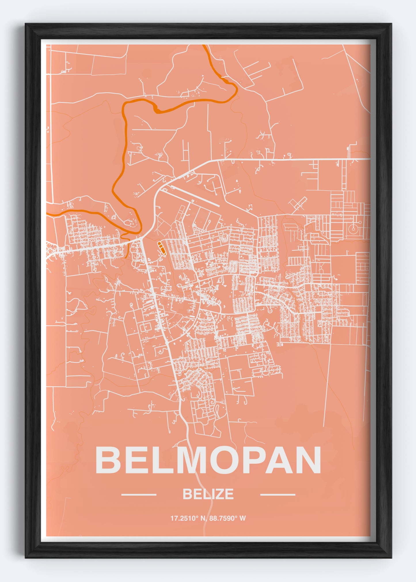 Belize - Belmopan Map Art Wall Print