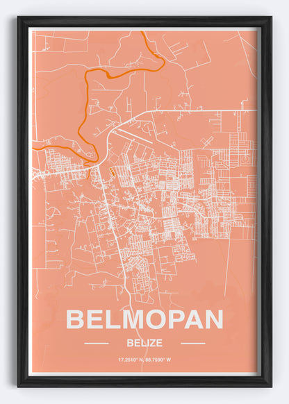 Belize - Belmopan Map Art Wall Print