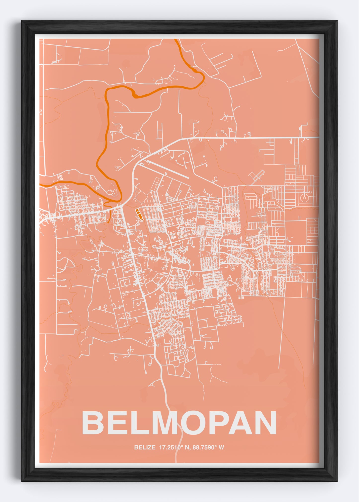 Belize - Belmopan Map Art Wall Print