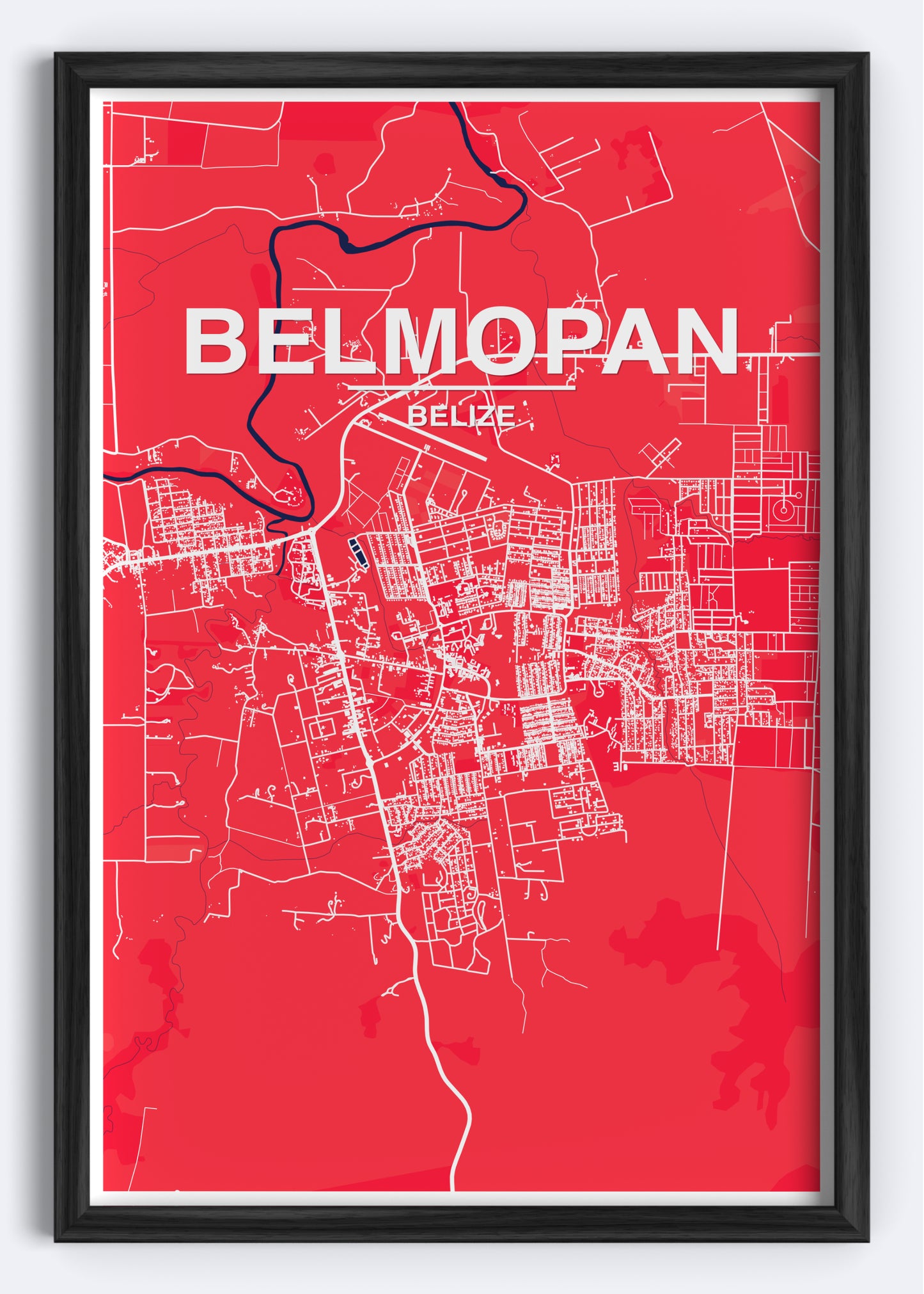 Belize - Belmopan Map Art Wall Print