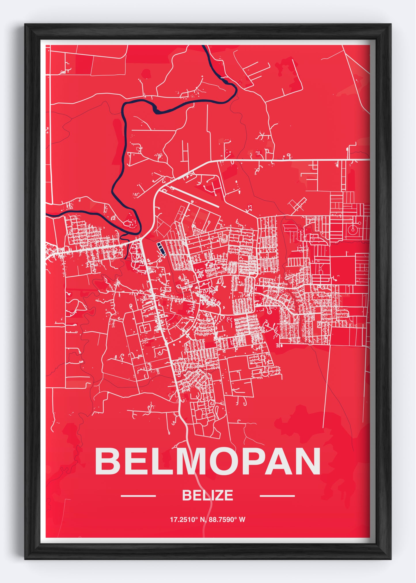 Belize - Belmopan Map Art Wall Print